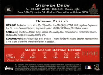 2009 Bowman - Blue #51 Stephen Drew Back