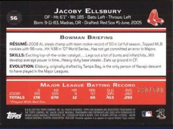 2009 Bowman - Blue #56 Jacoby Ellsbury Back