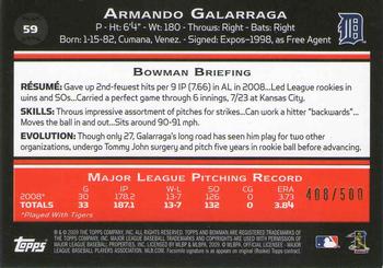 2009 Bowman - Blue #59 Armando Galarraga Back