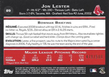 2009 Bowman - Blue #89 Jon Lester Back