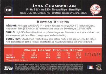 2009 Bowman - Blue #110 Joba Chamberlain Back