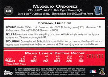 2009 Bowman - Blue #119 Magglio Ordonez Back