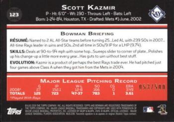 2009 Bowman - Blue #123 Scott Kazmir Back