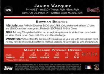 2009 Bowman - Blue #126 Javier Vazquez Back