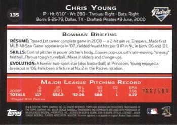 2009 Bowman - Blue #135 Chris Young Back