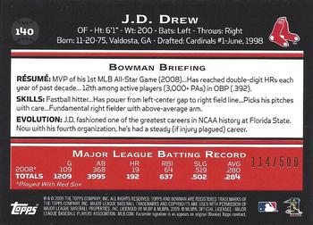 2009 Bowman - Blue #140 J.D. Drew Back