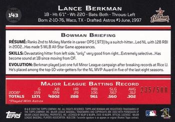 2009 Bowman - Blue #143 Lance Berkman Back