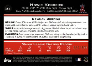 2009 Bowman - Blue #151 Howie Kendrick Back