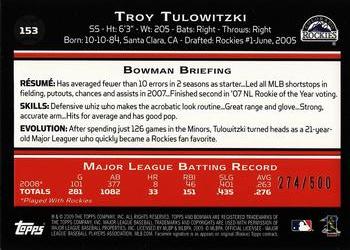 2009 Bowman - Blue #153 Troy Tulowitzki Back