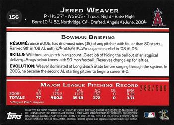 2009 Bowman - Blue #156 Jered Weaver Back