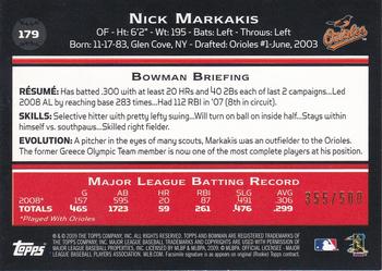 2009 Bowman - Blue #179 Nick Markakis Back