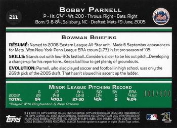 2009 Bowman - Blue #211 Bobby Parnell Back