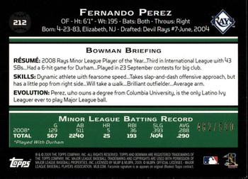 2009 Bowman - Blue #212 Fernando Perez Back