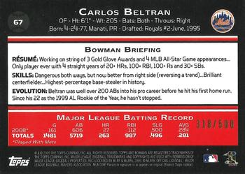 2009 Bowman - Blue #67 Carlos Beltran Back