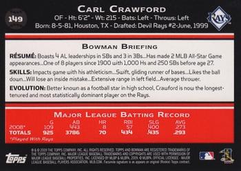 2009 Bowman - Gold #149 Carl Crawford Back