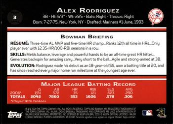 2009 Bowman - Gold #3 Alex Rodriguez Back