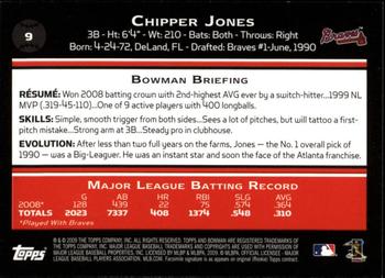 2009 Bowman - Gold #9 Chipper Jones Back