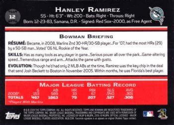 2009 Bowman - Gold #12 Hanley Ramirez Back
