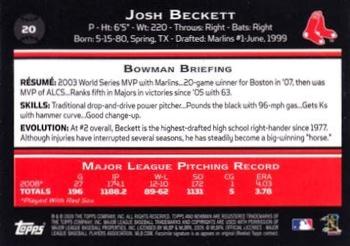 2009 Bowman - Gold #20 Josh Beckett Back