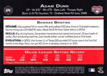 2009 Bowman - Gold #24 Adam Dunn Back