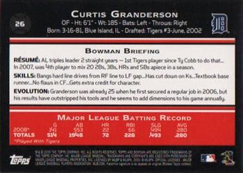 2009 Bowman - Gold #26 Curtis Granderson Back