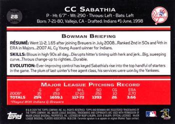 2009 Bowman - Gold #28 CC Sabathia Back