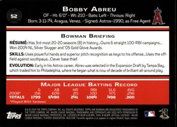 2009 Bowman - Gold #52 Bobby Abreu Back
