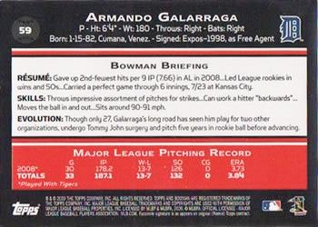 2009 Bowman - Gold #59 Armando Galarraga Back
