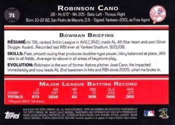 2009 Bowman - Gold #71 Robinson Cano Back