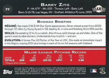 2009 Bowman - Gold #77 Barry Zito Back