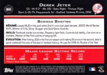 2009 Bowman - Gold #80 Derek Jeter Back
