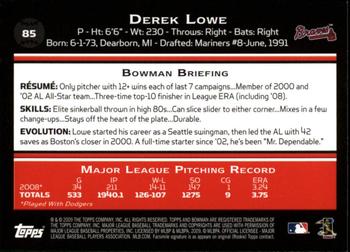 2009 Bowman - Gold #85 Derek Lowe Back