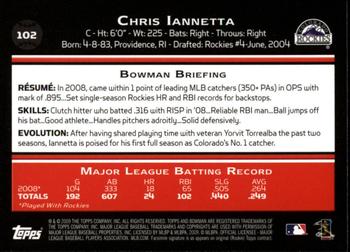 2009 Bowman - Gold #102 Chris Iannetta Back
