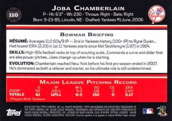 2009 Bowman - Gold #110 Joba Chamberlain Back