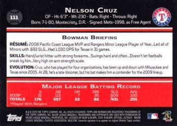 2009 Bowman - Gold #111 Nelson Cruz Back