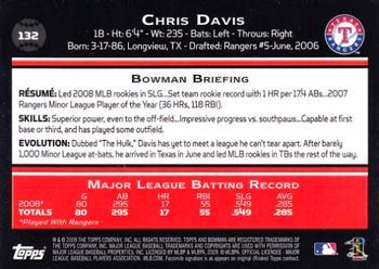 2009 Bowman - Gold #132 Chris Davis Back