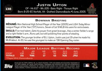 2009 Bowman - Gold #138 Justin Upton Back