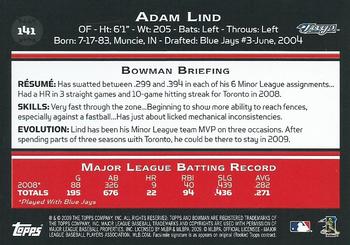 2009 Bowman - Gold #141 Adam Lind Back