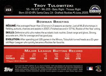 2009 Bowman - Gold #153 Troy Tulowitzki Back