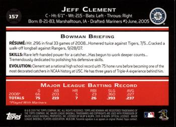 2009 Bowman - Gold #157 Jeff Clement Back