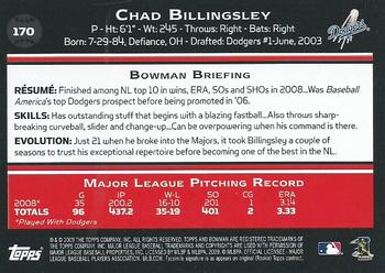 2009 Bowman - Gold #170 Chad Billingsley Back