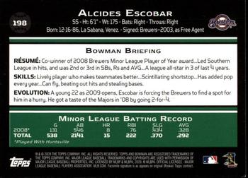 2009 Bowman - Gold #198 Alcides Escobar Back