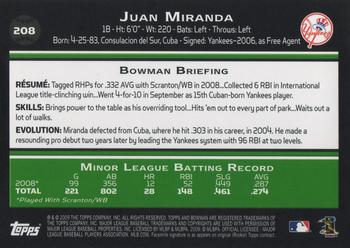 2009 Bowman - Gold #208 Juan Miranda Back