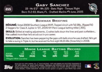 2009 Bowman - Gold #215 Gaby Sanchez Back