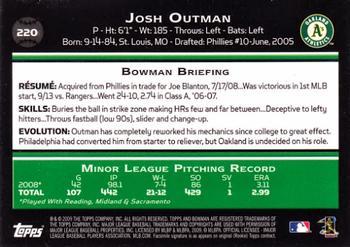 2009 Bowman - Gold #220 Josh Outman Back
