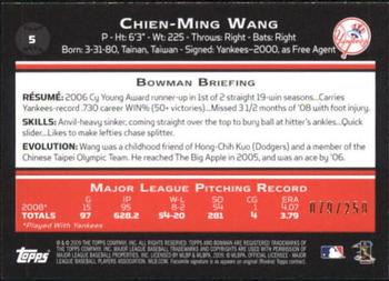2009 Bowman - Orange #5 Chien-Ming Wang Back