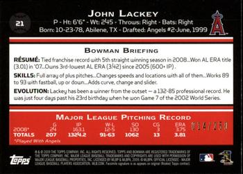 2009 Bowman - Orange #21 John Lackey Back