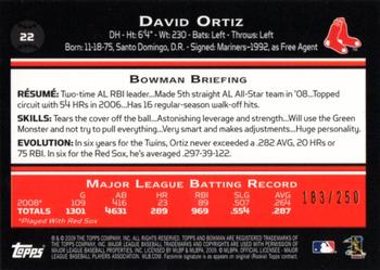 2009 Bowman - Orange #22 David Ortiz Back