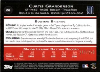 2009 Bowman - Orange #26 Curtis Granderson Back