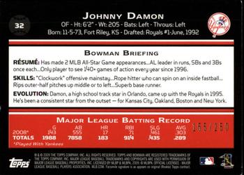 2009 Bowman - Orange #32 Johnny Damon Back